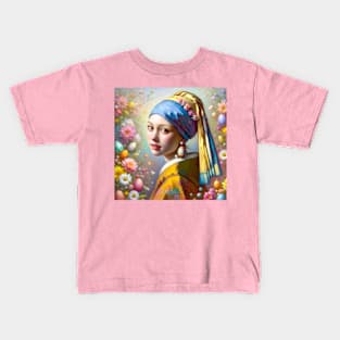 Easter Elegance: Pearl Earrings Girl with Easter Egg Kids T-Shirt